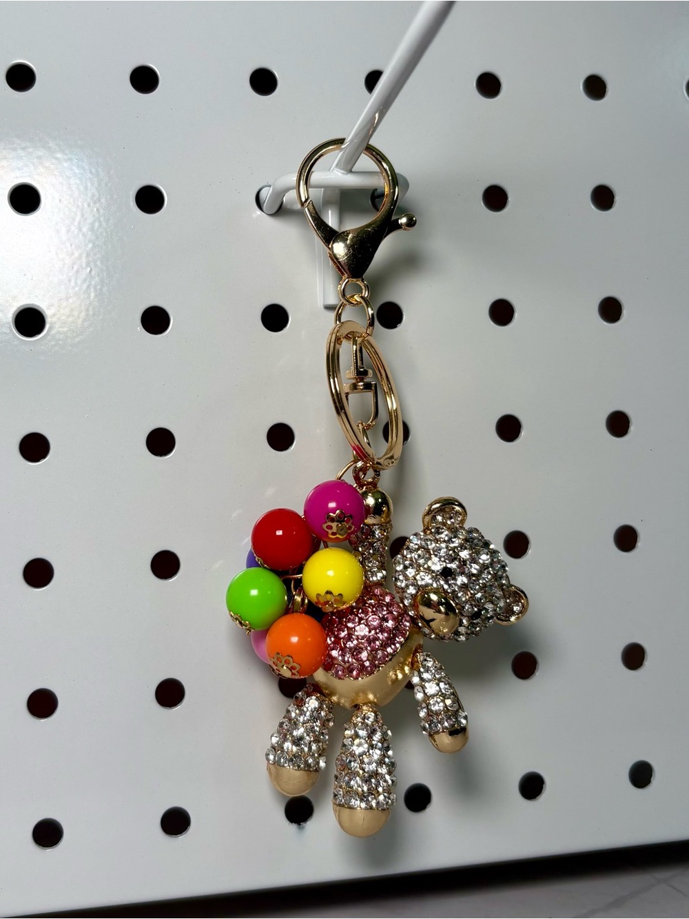 Sparkly Bear Bag Charm Keychain with Multicolor Accents